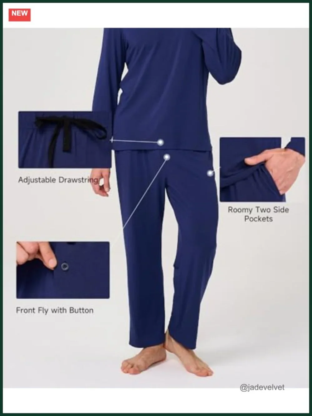 Bamboo Viscose Mens Pajama Set Long Sleeve Full Length with Pockets